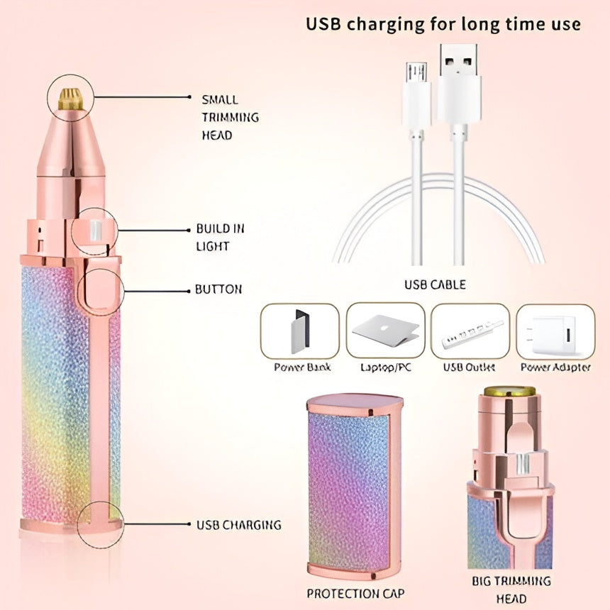 2 In 1 Rechargeable Flawless Eyebrow & Facial Hair Remover